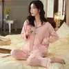 Pijama de Maternidade de Algodão Puro para Primavera e Outono, Manga Longa, para Amamentação, Todo em Algodão, Roupa Pós-Parto para Amamentar, Conjunto de Duas Peças para Casa