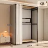 Guarda-roupa aberto com estrutura metálica, armário de armazenamento para quarto, uso doméstico, fácil de montar, adequado para apartamentos de aluguel