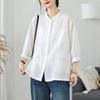 Estilo Novo Primavera e Outono Artístico Simples Cor Sólida Jaqueta de Linho Solta Tamanho Grande Gola Alta Manga Longa Redutora de Idade Casual Camisa Jaqueta