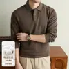 Estilo Old Money Tricô Outono/Inverno Camada Base Masculina Cor Sólida Roupa Íntima Camisa Polo Casual Masculina Camiseta com Gola Lapela Roupa Masculina