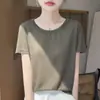 26 Verão Novo Estilo Coreano Simples Gola Redonda Manga Curta Camiseta para Mulheres, Versátil Emagrecedora Cor Sólida Camisa Base, Top de Camada Interna