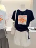 Camiseta de Manga Corta con Estampado de Calabaza Estilo Perezoso para Mujer Diseño de Verano 2026 Estilo Casual Top Delgado con Cordón para Mujer