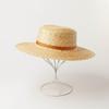 Sombrero de Paja de Copa Plana Decorativo de Cinta Estrecha Casual de Moda Nueva de Primavera y Verano Europeo y Americano Sombrero de Copa Plana Parasol para Viajes al Aire Libre