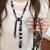 2025 Nuevo Collar de Bufanda de Seda con Flor en la Cintura Color Café para Mujer con Diseño Único, Cadena de Suéter Calentador de Cuello, Accesorio Simple y Elegante