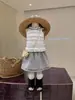 Conjunto Infantil Verão 2026 Novo Estiloso Estilo Coreano Moda Bebê Menina Top Halter Saia Jeans