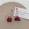 Aretes de flor eterna rosa natural con cuentas, aretes de flor con borla de cristal, temperamento super hada, aretes de nicho únicos