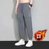 Calças de fleece para primavera e outono masculinas, soltas, comprimento no tornozelo, calças esportivas masculinas, tamanhos grandes, calças casuais, moda