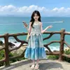 Vestido de Playa para Niñas Verano 2026 Nuevo Casual Estilo Coreano Tie-Dye Vestido de Tirantes y Conjunto de Chaleco para Niños Mayores