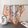 Lenço Elegante com Estampa Equestre de Seda Sintética, Xale de Luxo, Lenço de Pescoço Versátil, Lenço de Cabeça, Lenço Feminino