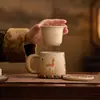 Taza de Té Cultural y Creativa de Dunhuang, Gran Capacidad, Diseño de Ciervo de Nueve Colores, Taza Individual, Juego de Té de Cerámica con Separación de Té y Agua, Perfecto como Recuerdo