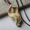 Madera de Ciprés Talla de Madera Hoja de Loto Guanyin Colgante de Cuello Chino Pieza de Mano Artesanías de Talla de Madera Accesorios para el Hogar Colgante