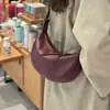 Bolsa de Dumpling Feminina Color Sólida da Moda Feita de Couro de Couro Genuíno, Bolsa Transversal de Ombro Único em Forma de Crescente, Bolsa Feminina Simples de Ombro Único Transfronteiriça