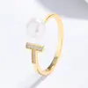 Anillo de Plata 925 con Perla de Agua Dulce en Forma de T para Mujer, Anillo de Moda Europeo y Americano, Joyería de Mano de Gama Alta Nicho, Joyería de Zirconia