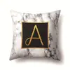 Fronha de Poliéster para Casa Estampada Mármore Preto Dourado Fronha 26 Letras Inglesas Capa de Almofada QTB04