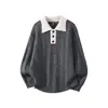 Suéter de solapa para hombre estilo old money de otoño e invierno, tejido de punto casual holgado, diseño de dos piezas falso, suéter base, prenda exterior