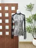 Camisa Base de Encaje Negro 2026Ss con Diseño Hueco Transparente, Top Sexy Transparente para Superponer de Manga Larga y Cuello Medio Alto