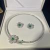 Collar de lujo ligero con microincrustaciones, pendientes y anillo para mujer, collar de flores de circonita verde, elegante vestido de novia, joyería para banquetes.