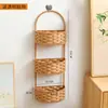 Cesta Tecida Nórdica Cozinha Cesta de Armazenamento de Gengibre e Alho Cesta Vintage de Parede Cesta Pequena Portátil para Flores Cesta Suspensa para Utensílios de Cozinha