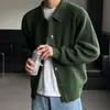 Cardigan de Tricô Verde Escuro com Gola para Outono Início Masculino Tricô Estilo Coreano Tendência Masculina Casual Coreano Dongdaemun