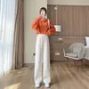 Pantalones de pana acanalada gruesa de terciopelo chenilla de pierna ancha para mujer, pantalones casuales de otoño e invierno, cintura alta, cordón, holgados, talla grande, pantalones largos