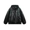 Yidao Vintage 25 Invierno Nuevo Retro Americano Brillante Cuero PU con Capucha Cálido 90 Relleno de Plumón de Pato Chaqueta Abrigo