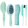 Escova de Shampoo Dupla com Dentes e Cabo Longo de Platina com Ponta Oca, Pente de Dentes Largos, Pente de Ponta Oca de Uso Duplo, Pente de Cílios, Conjunto de Limpeza para Banho