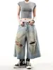 Jeans de Pierna Ancha Sueltos Rasgados de Cintura Alta Estilo Retro Americano para Mujer, Nuevo Estilo Verano 2026, Pantalones Cropped Versátiles, Delgados