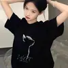 Camiseta de Algodón Puro Estilo Coreano de Verano Holgada para Estudiante de Manga Media para Mujer Tendencia Versátil Ropa Interior Top Holgado de Manga Corta