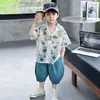 Conjunto de Camisa de Verano para Niños Estilo Delgado 2026 Nuevo Conjunto de Dos Piezas de Manga Corta Estilo Coreano Ropa de Verano para Niños Pequeños