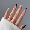 Estilo Chica Caliente Flor en Relieve con Pedrería 24 Piezas Uñas Postizas Puntiagudas Largas Francesas Chapadas en Oro Uñas Postizas Venta al por Mayor