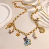 Collar Europeo y Americano de Acero Inoxidable con Estilo Playa Océano, Colgante Personalizado de Cola de Pez, Concha y Caracola, Chapado en Oro, Joyería de Cuello Impermeable