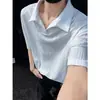 Camisa Polo Rayas de Trigo Cuello Henry para Hombre Verano Manga Corta Camiseta Cuello V Holgada Talla Grande Top con Acabado de Alta Gama