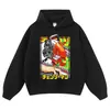 Directamente del fabricante, sudadera con capucha lavada y desgastada con estampado de anime genial, corte holgado extragrande, sudadera de marca de moda urbana