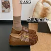 Zapatos de mujer de cuero genuino, con plataforma para aumentar altura, suela gruesa, completamente cerrados estilo Birkenstock, estilo Mary Jane de punta redonda, sin cordones, versátiles para dos looks diferentes, zapatos planos con estampado de leopardo