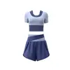 Conjunto de Dos Piezas de Yoga Shorts Cortos Bloque de Color Manga Corta Ajustado Shorts Deportivos Elásticos Transpirables Para Correr por la Mañana Pilates Fitness