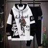 Moletom com capuz color block e cordão, camiseta masculina estilosa de manga longa estilo duas peças falsas, conjunto novo estilo primavera/outono 2022