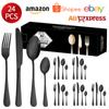 Juego de vajilla de acero inoxidable 1010 de Amazon para regalo transfronterizo, vajilla de regalo, juego de cuchillo, tenedor y cuchara para carne estilo occidental, 24 piezas