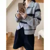 Suéter Listrado Estilo Coreano Super Bonito para Mulheres 2026 Novo Outono/Inverno Cardigã Tricô Top Outerwear Coreano Dongdaemun