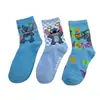 Calcetines de verano de dibujos animados de Stitch estilo coreano, calcetines de verano de tubo medio nuevos para chicas estudiantes, calcetines de algodón de tubo medio lindos para mujer