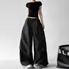 Pantalones de trabajo de pierna ancha de color liso hip-hop de alta costura para mujer, diseño plisado de verano, que estilizan la pierna, pantalones de guadaña para danza jazz