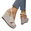 Sandalias boca de pez comercio exterior tacón de cuña MU estilo nuevo 2026 moda europea y americana hebilla TE transfronterizo talla grande Amazon dropshipping