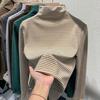 Camiseta de Fondo de Terciopelo Alemán de Doble Cara con Cuello Alto para Mujer, Primavera y Otoño 2023 Nueva Camiseta de Manga Larga a Rayas Top Cálido