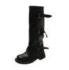 Botas largas de estilo coreano con hebilla para mujer, nueva colección otoño/invierno 2026, efecto adelgazante, tacón bajo, punta redonda, marrón, estilo británico