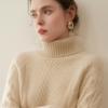 Estilo Diseñador Británico ~ Suéter de Cachemira de Color Sólido para Mujer, Suéter Grueso de Lana Tejido en Cable de Cuello Alto para Vestir en Capas