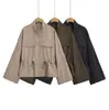 Atacado de Roupas Femininas Transfronteiriças Estilo Europeu e Americano Outono Novo Jaqueta Corta-Vento com Zíper Metálico Jaqueta com Cadarço Estilo Safari
