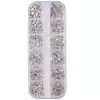 Decorações de Unhas Redondas Pequenas com Fundo Plano em Caixa, Mini Decorações Redondas de Vidro para Unhas Brancas, Strass Super Brilhantes para DIY