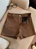 Shorts Casuais Retro de Camurça Maillard para Mulheres Outono e Inverno Novos Cintura Alta Emagrecedor Versátil Hot Girl Colado ao Corpo Hot Pants