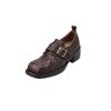 Sapatos de Couro Pequenos Estilo Old Money Britânico Texturizados de Pele de Ovelha com Fivela Quadrada 2024 Início do Outono Salto Médio Grosso Cabeça Quadrada Ampla Sapatos de Couro Soltos para Mulheres
