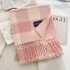 Bufanda Coreana Versátil Nueva para Otoño e Invierno 2026 para Mujer, Bufanda Gruesa Tejida con Borlas Cálida para el Cuello, Chal de Cuadros de Cachemira Sintética