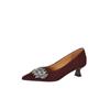 Sapatos de Salto Alto Médio Fino de Couro Caxemira com Strass Colorido Estilo Princesa de Luxo Novos Sapatos de Banquete de Salto Médio Fino Pontudos